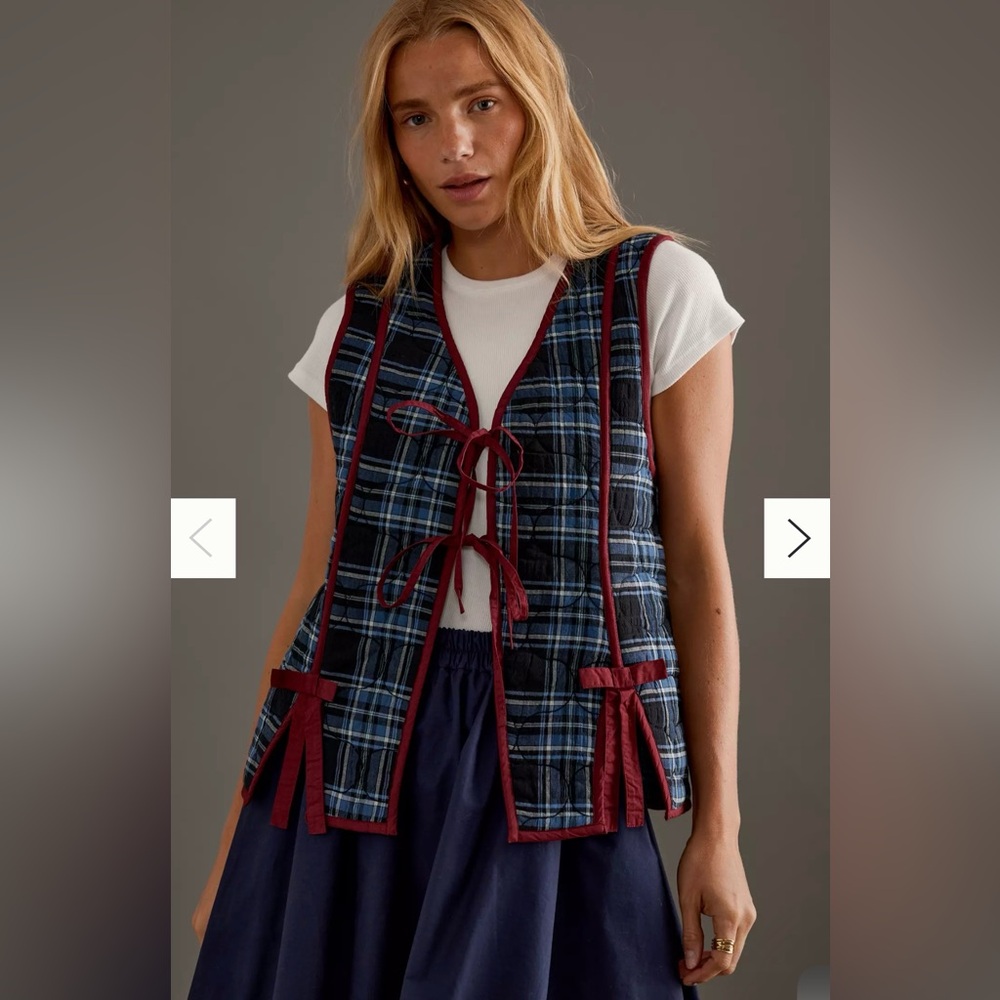 Damson Madder Anthropologie Alva Bow Gilet Vest Quilted Utility Blue Maroon 14 - Picture 4 of 16